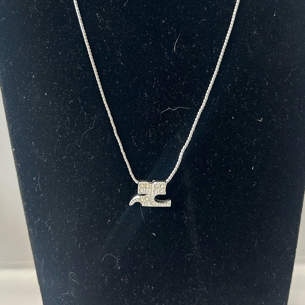 Courreges Silver and Crystal Necklace with Logo
